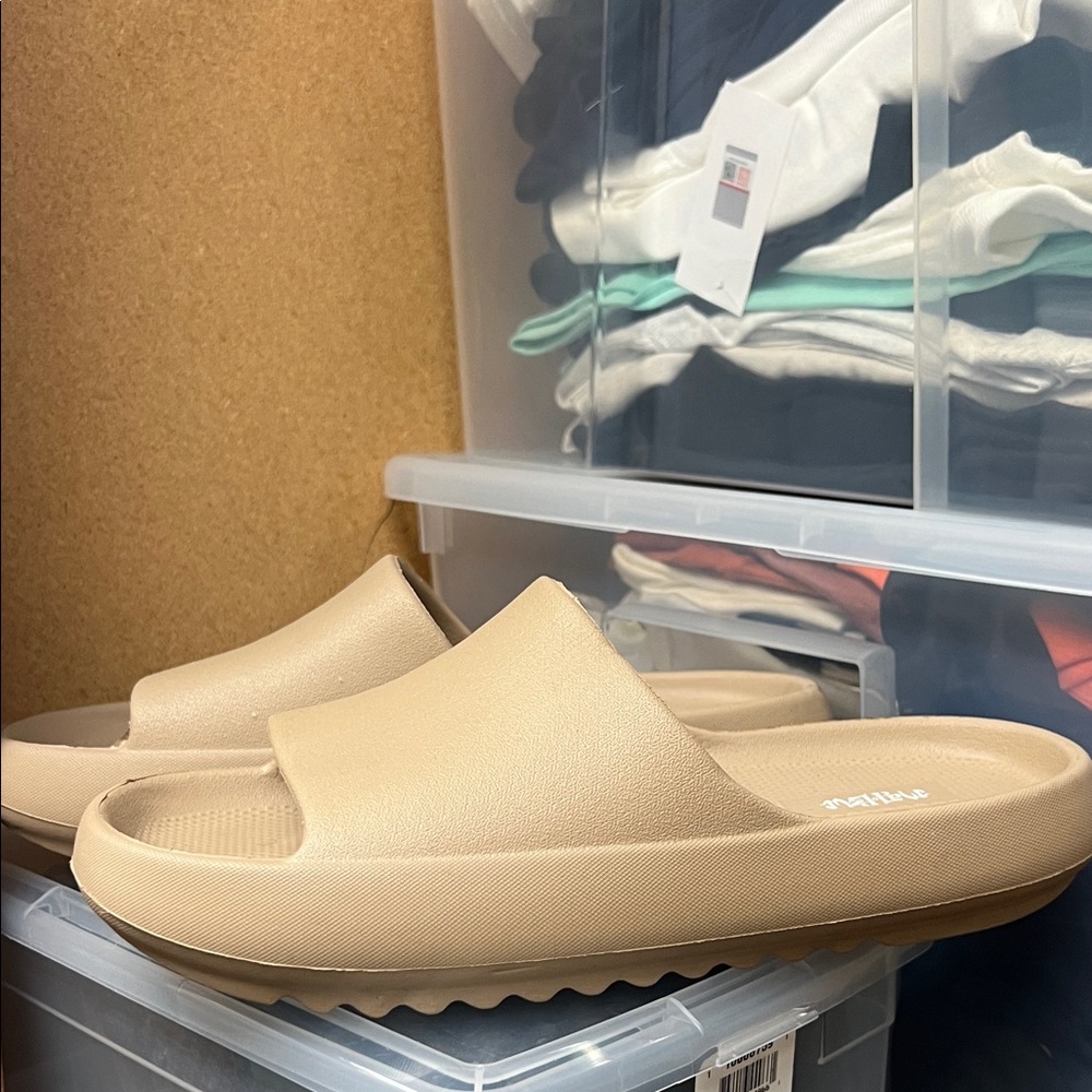 Beige Slide Sandals
